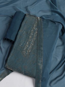 MEENA BAZAAR - Embroidered Blue Art Silk Unstitched Dress Material