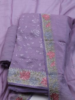 MEENA BAZAAR - Embroidered Lavender Chanderi Unstitched Dress Material