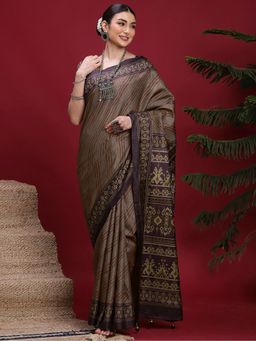 Akhilam - Brown Saree with Unstitched Blouse