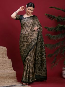 Akhilam - Beige Saree with Unstitched Blouse