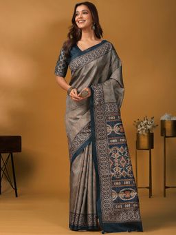 Akhilam - Women Silk Blend Grey Saree with Unstitched Blouse
