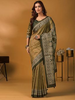Akhilam - Silk Blend Light Green Saree with Unstitched Blouse