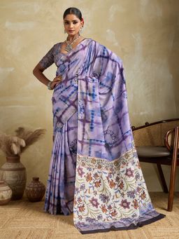 Akhilam - Cotton Blend Lavender Saree with Unstitched Blouse