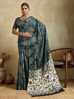 Akhilam - Cotton Blend Charcoal Saree with Unstitched Blouse