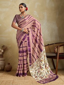 Akhilam - Cotton Blend Mauve Saree with Unstitched Blouse