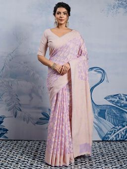 Akhilam - Chanderi Cotton Lavender Saree with Unstitched Blouse