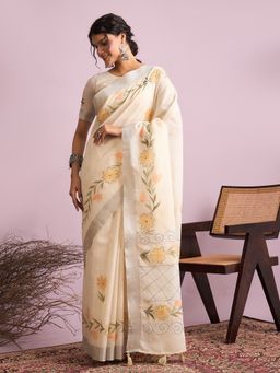 Akhilam - Linen Beige Saree with Unstitched Blouse