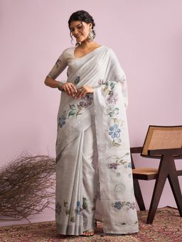 Akhilam - Linen Grey Saree with Unstitched Blouse