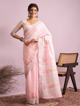 Akhilam - Linen Pink Saree with Unstitched Blouse