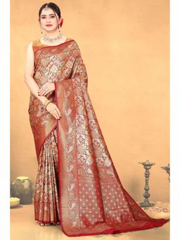 SGF11 - Women'S Maroon Kanjeevaram Floral Saree with Unstitched Blouse