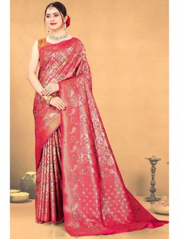 SGF11 - Kanjeevaram Floral Pink Saree with Unstitched Blouse