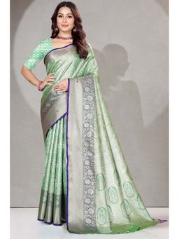 SGF11 - Kanjeevaram Floral Green Saree with Unstitched Blouse