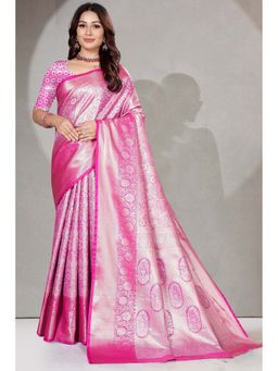 SGF11 - Women'S Pink Kanjeevaram Floral Saree with Unstitched Blouse