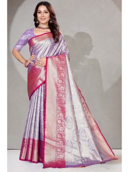SGF11 - Purple Kanjeevaram Floral Saree with Unstitched Blouse