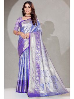 SGF11 - Blue Kanjeevaram Women's Floral Saree with Unstitched Blouse