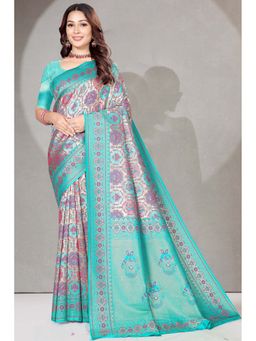 SGF11 - Kanjeevaram Blue Floral Saree with Unstitched Blouse