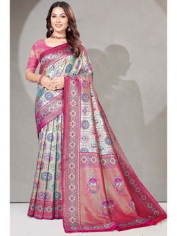 SGF11 - Pink Kanjeevaram Floral Saree with Unstitched Blouse