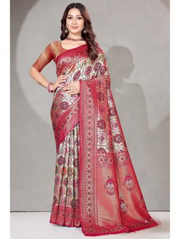SGF11 - Kanjeevaram Floral Maroon Saree with Unstitched Blouse