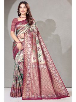 SGF11 - Maroon Kanjeevaram Floral Saree with Unstitched Blouse