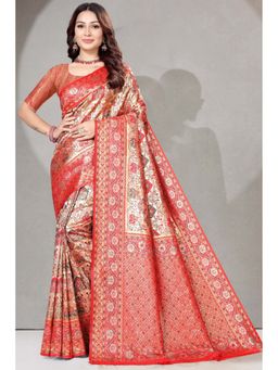 SGF11 - Orange Kanjeevaram Floral Saree with Unstitched Blouse