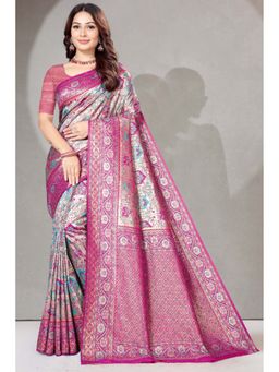 SGF11 - Purple Kanjeevaram Floral Saree with Unstitched Blouse