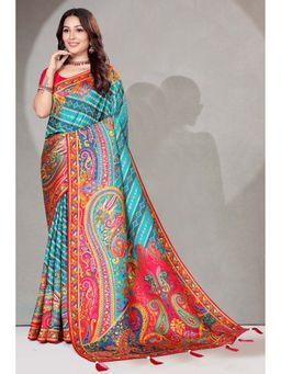 SGF11 - Women'S Blue Kanjeevaram Floral Saree with Unstitched Blouse