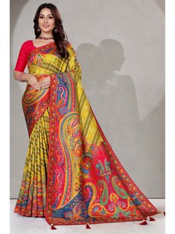 SGF11 - Yellow Kanjeevaram Floral Saree with Unstitched Blouse