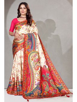 SGF11 - Off White Kanjeevaram Floral Saree with Unstitched Blouse