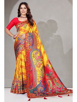 SGF11 - Yellow Kanjeevaram Floral Saree with Unstitched Blouse