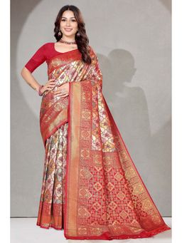 SGF11 - Maroon Kanjeevaram Floral Women's Saree with Unstitched Blouse