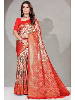 SGF11 - Women'S Red Kanjeevaram Floral Saree with Unstitched Blouse