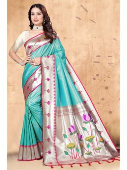 SGF11 - Blue Kanjeevaram Floral Saree with Unstitched Blouse