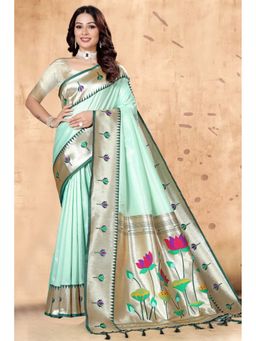 SGF11 - Green Kanjeevaram Floral Saree with Unstitched Blouse