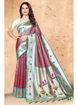 SGF11 - Maroon Kanjeevaram Floral Saree with Unstitched Blouse