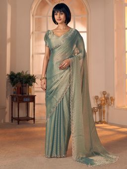 Akhilam - Women Georgette Green Saree with Unstitched Blouse