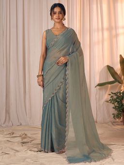 Akhilam - Women Blue Saree with Unstitched Blouse