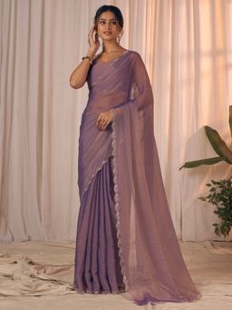 Akhilam - Women Georgette Lavender Saree with Unstitched Blouse