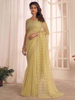 Akhilam - Georgette Mustard Saree with Unstitched Blouse