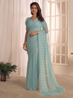 Akhilam - Women Blue Georgette Blue Saree with Unstitched Blouse