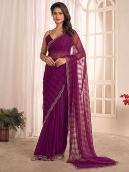 Akhilam - Women Georgette Purple Saree with Unstitched Blouse