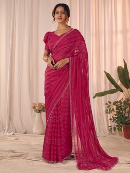 Akhilam - Pink Women Saree with Unstitched Blouse