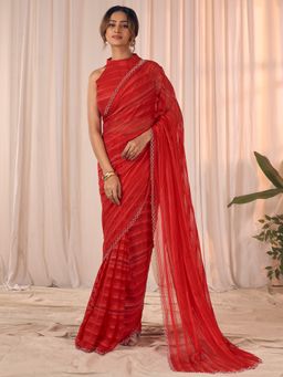 Akhilam - Georgette Red Saree with Unstitched Blouse