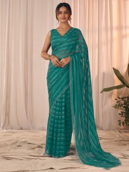 Akhilam - Georgette Teal Saree with Unstitched Blouse