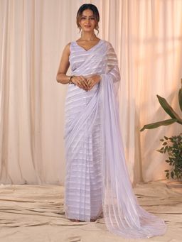 Akhilam - Georgette Lavender Saree with Unstitched Blouse