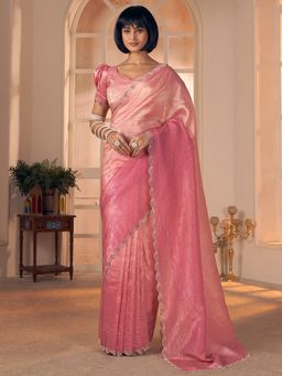 Akhilam - Pure Silk Pink Saree with Unstitched Blouse