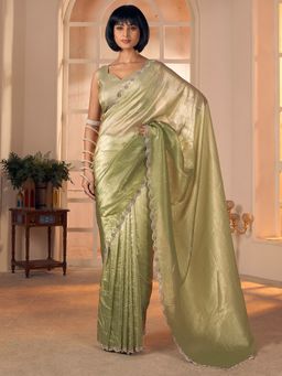 Akhilam - Pure Silk Green Saree with Unstitched Blouse