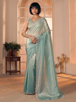 Akhilam - Pure Silk Aqua Blue Saree with Unstitched Blouse