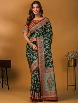 Akhilam - Women Viscose Green Saree with Unstitched Blouse
