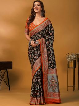 Akhilam - Women Black Saree with Unstitched Blouse