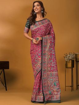 Akhilam - Floral Pink Saree with Unstitched Blouse